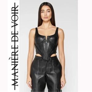 Manière De Voir Black Leather Corset Top